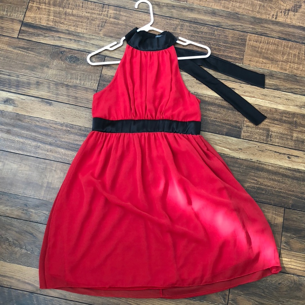 Red and black strapped dress